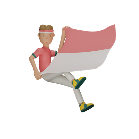 Tenant le drapeau indonésien  3D Illustration
