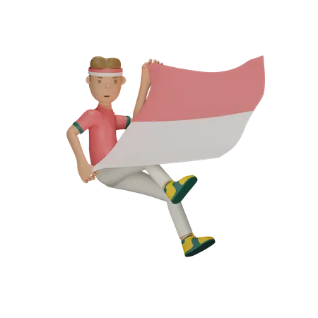 Tenant le drapeau indonésien  3D Illustration