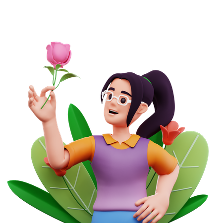 Tenant une fleur rose  3D Icon