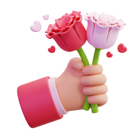 Tenant une fleur rose  3D Icon