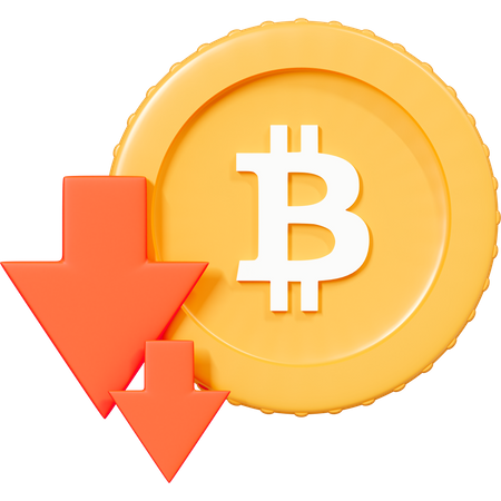 Tendência de baixa e queda dos preços do Bitcoin  3D Icon