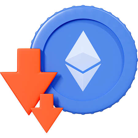 Tendência de baixa e queda nos preços do Ethereum  3D Icon