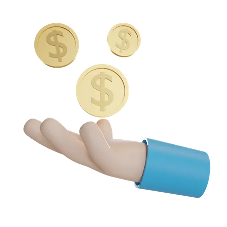Sosteniendo monedas de un dólar  3D Illustration