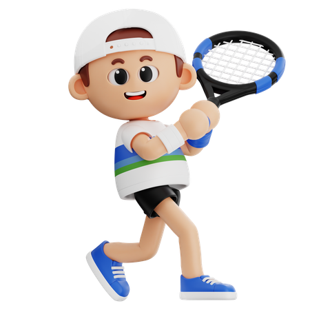 Tennis Player Hitting Hard  3D Illustration