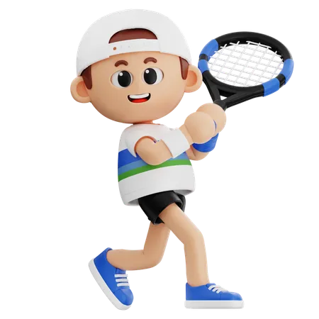 Tennis Player Hitting Hard  3D Illustration