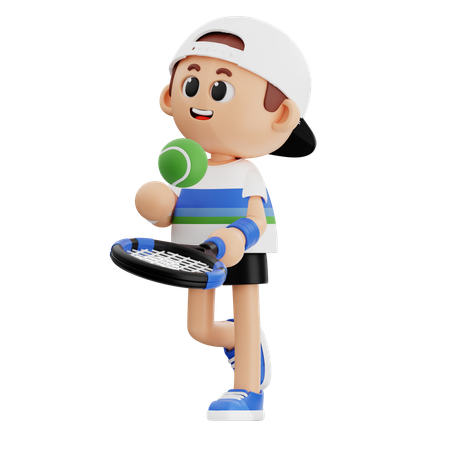 Tennis Player Ready To Playing Tennis  3D Illustration