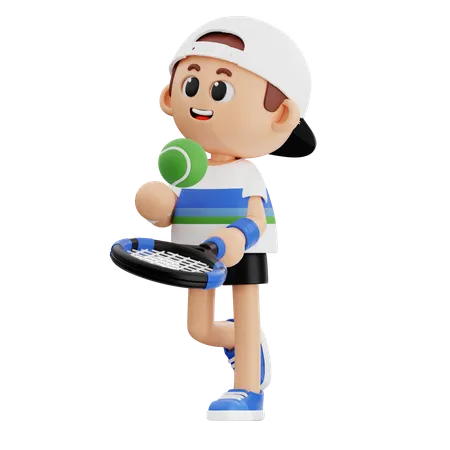 Tennis Player Ready To Playing Tennis  3D Illustration