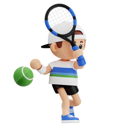 Tennis Player Receive Tennis Ball For Hit  3D Illustration