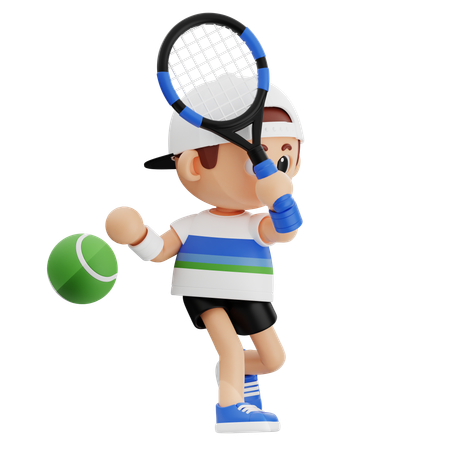 Tennisspieler erhält Tennisball für Schlag  3D Illustration