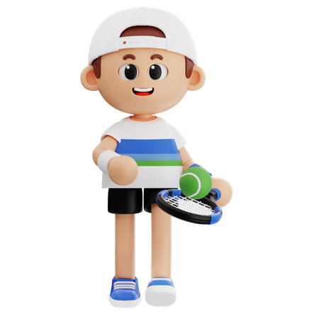 Tennisspieler, Gehen, Mit, Tennisschläger, Und, Ball  3D Illustration