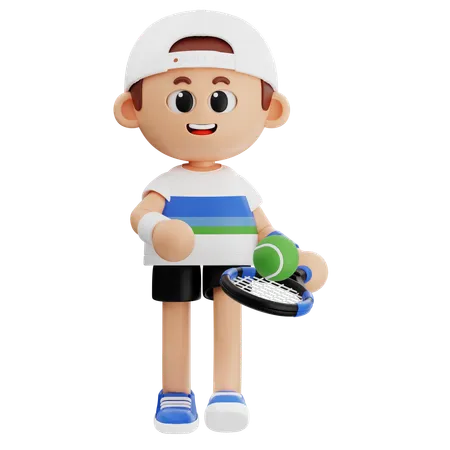 Tennisspieler, Gehen, Mit, Tennisschläger, Und, Ball  3D Illustration