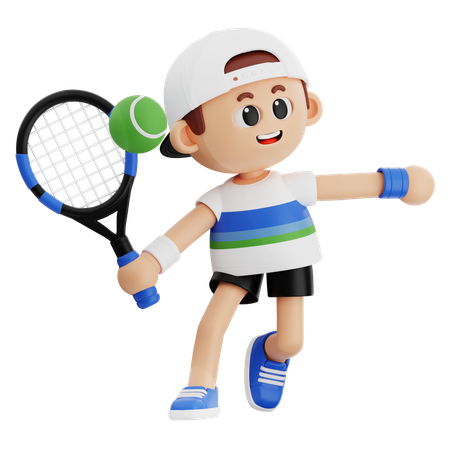 Tennisspieler schlägt lässig den Ball  3D Illustration