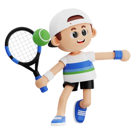 Tennisspieler schlägt lässig den Ball  3D Illustration