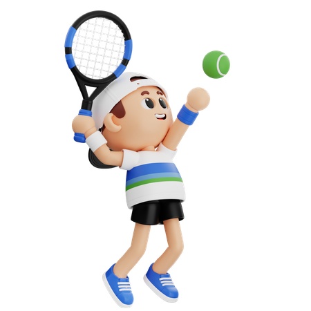 Tennisspieler springt für Tennisaufschlag  3D Illustration