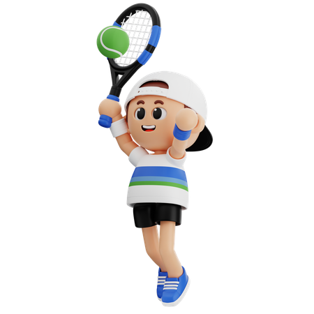 Tennisspieler zerschmettert Tennisball  3D Illustration