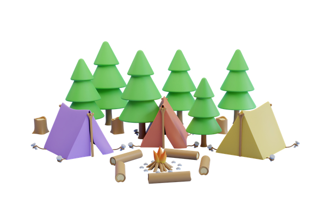 Tents at the camping site  3D Illustration