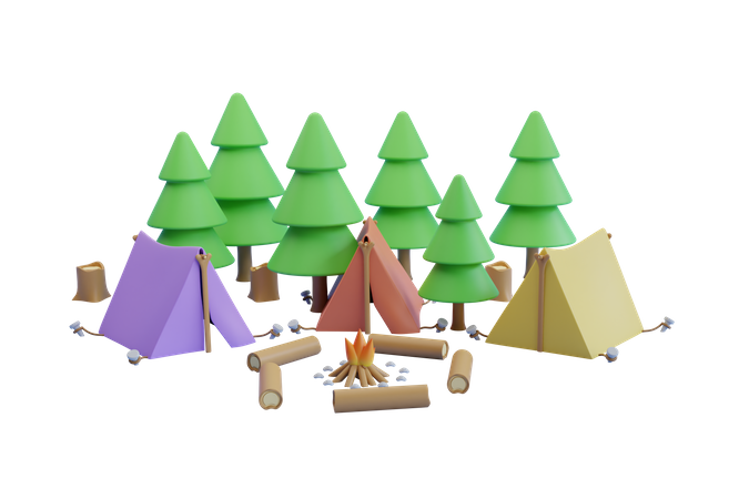 Tents at the camping site 3D Illustration