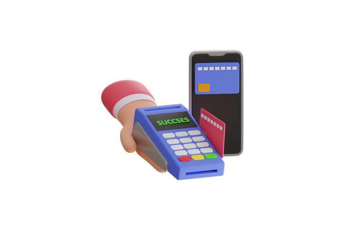 Terminal POS confirma pagamento por smartphone  3D Icon