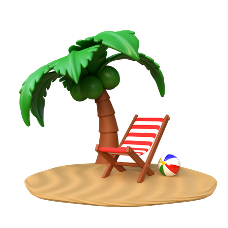 Terraza de playa y cocoteros en la isla  3D Illustration