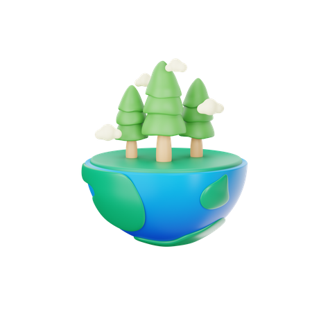 Terre avec arbre  3D Icon