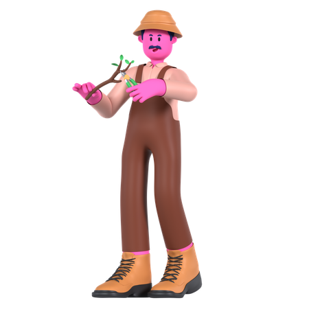 Tesoura de poda para agricultor masculino  3D Illustration