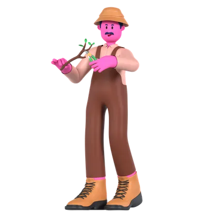 Tesoura de poda para agricultor masculino  3D Illustration