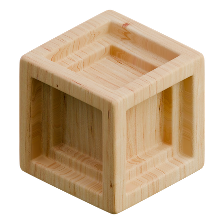 Tesseract Cube Wooden Abstract Shape  3D Icon