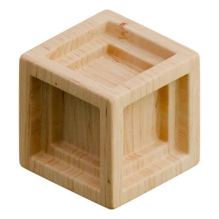 Tesseract Cube Wooden Abstract Shape  3D Icon