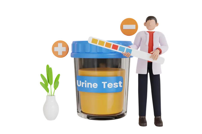 Ilustracao 3 D Do Teste De Urina Para Fins Medicos E De Saude Tira De Teste De Urina Ou Teste De Tira Reagente Usado Para Determinar Alteracoes Patologicas Em Uma Amostra De Urina De Um Paciente 3D Illustration