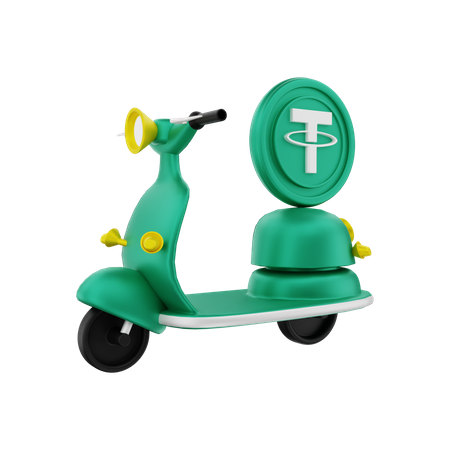 Tether crypto coin delivery by motorbike  3D Illustration