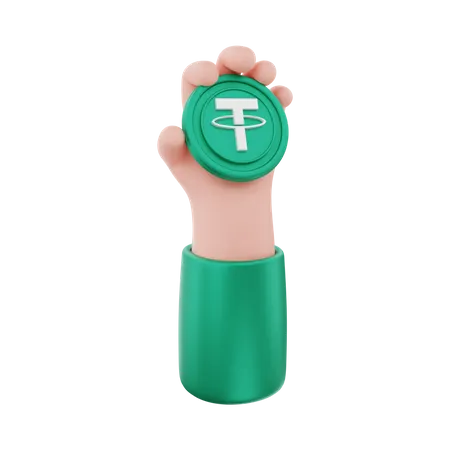 Tether crypto coin holding  3D Illustration