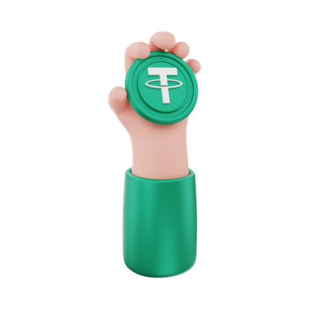 Tether crypto coin holding 3D Illustration