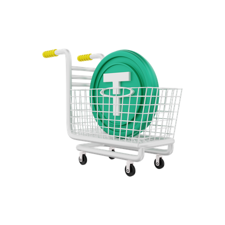 Tether shopping cart  3D Illustration