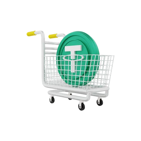 Tether shopping cart  3D Illustration