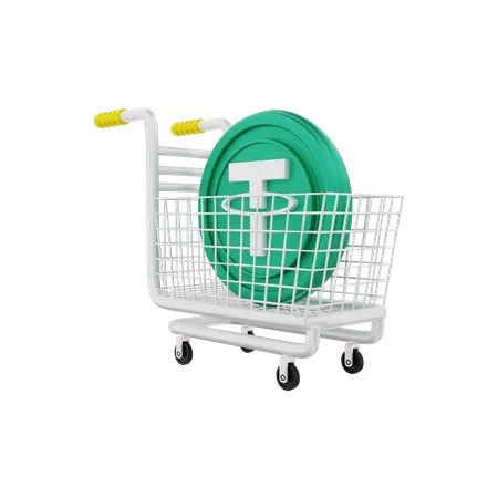 Tether shopping cart 3D Illustration