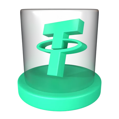 Tether USDT Crypto Coin Im Glasbehalter 3D Illustration