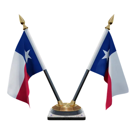 Texas Double Desk Flag Stand  3D Illustration