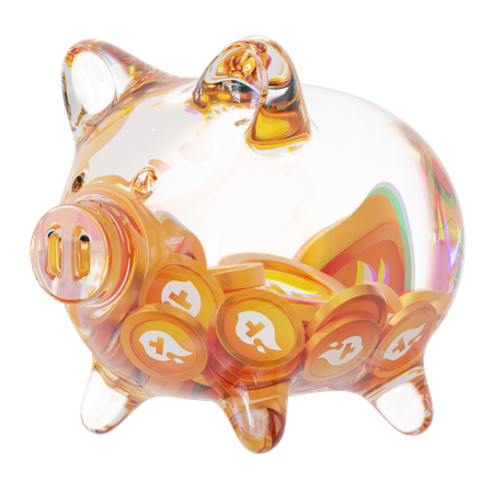 Tfuel Clear Glass Piggy Bank With Decreasing Piles Of Crypto Coins  3D Icon