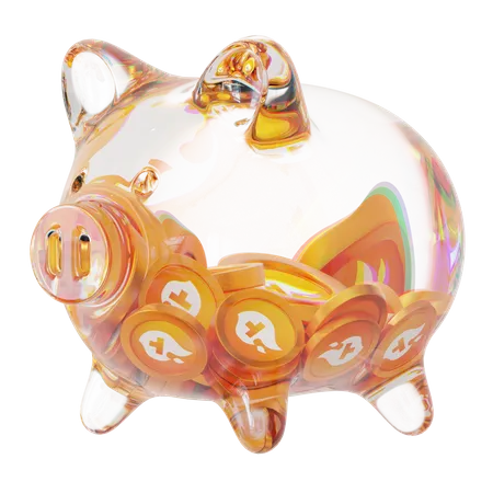 Tfuel Clear Glass Piggy Bank With Decreasing Piles Of Crypto Coins  3D Icon