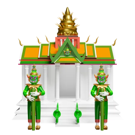 3 Dタイ寺院、巨大な門番と蛇が隔離された城。 3 Dレンダリングイラスト 3D Icon