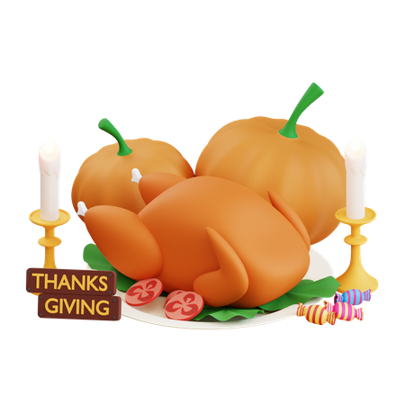 Citrouille et dinde de Thanksgiving  3D Icon