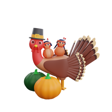 Thanksgiving Pilgrim Turkey In Pumpkins Fall  3D Icon