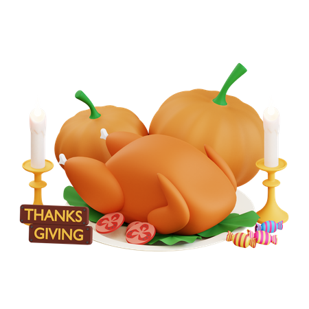 Thanksgiving Pumpkin And Turkey  3D Icon