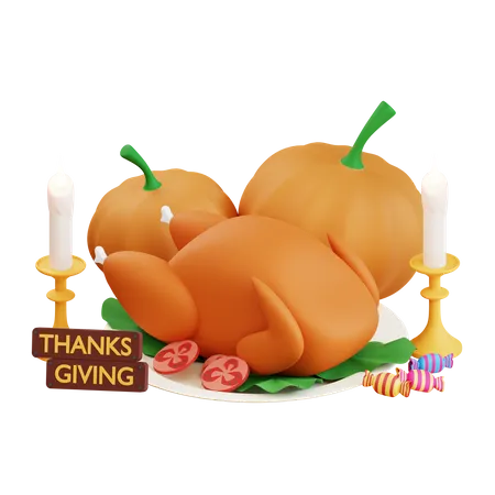 Thanksgiving Pumpkin And Turkey  3D Icon