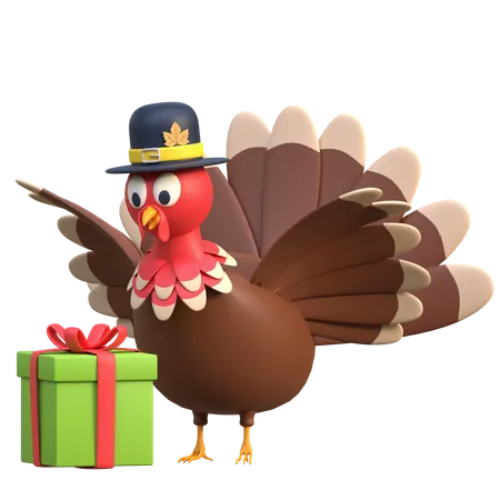 Happy Turkey Gift Box Thanksgiving Day 3 D Icon Illustration 3D Icon