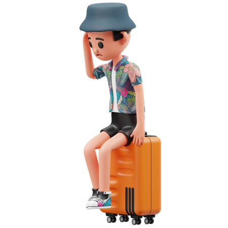 The Child Is Sad On The Suitcase  3D Icon