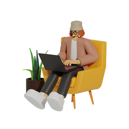 The Comfort of Working from Sofa  3D Icon