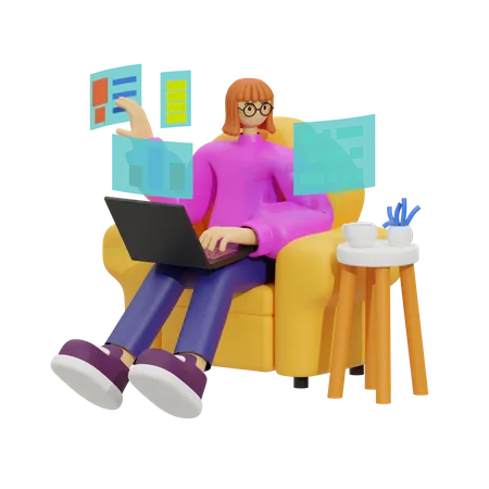 The Comfort of Working from Your Sofa  3D Illustration