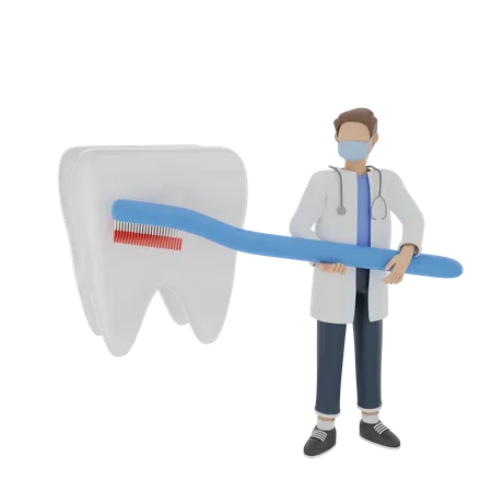 The concept of a dentist exemplifies the correct way of brushing teeth  3D Illustration