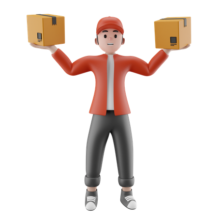 The courier held up the package with both hands  3D Icon